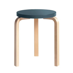 Artek Stool 60, Legs Natural Lacquered, Seat Blue Lacquered