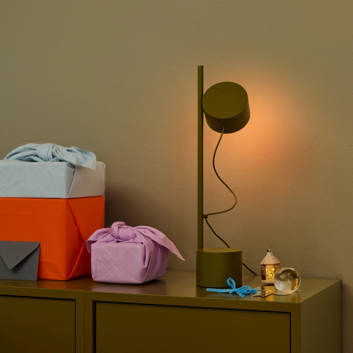 Post Table Lamp, Brown Green