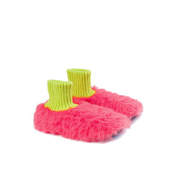Fur Knit Sock Slipper - Fuchsia