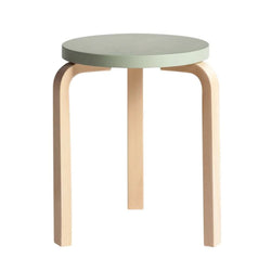 Artek Stool 60, Legs Natural Lacquered, Seat Green Lacquered