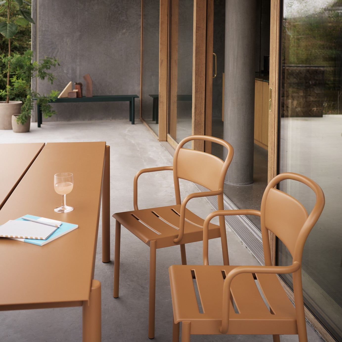 Linear Steel Table, Burnt Orange 140cm