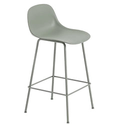 Fiber Stool with Backrest, Tube Base, 65cm, Dusty Green