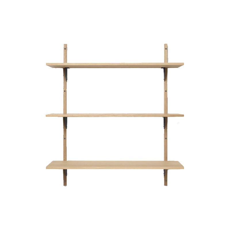 Sector Shelf, Triple, Wide Natural Oak/Black Brass