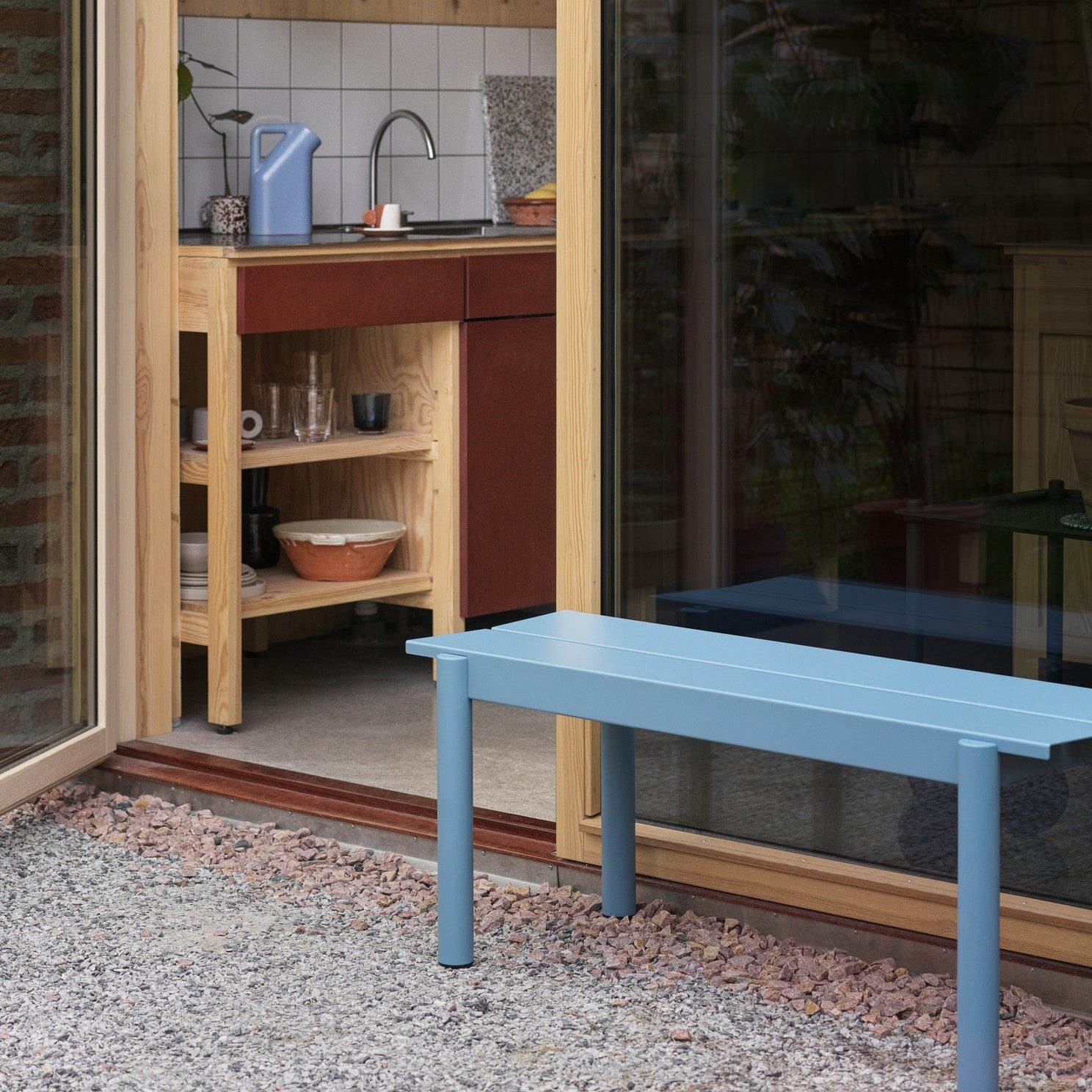 Linear Steel Bench, Light Blue 110cm