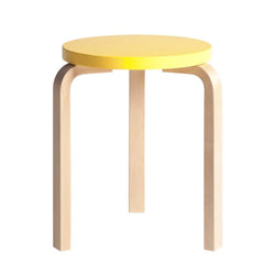 Artek Stool 60, Legs Natural Lacquered, Seat Yellow Lacquered