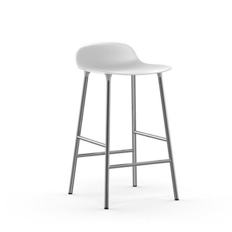 Form Stool, 65cm, White Seat, Chrome Base