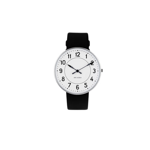 Arne Jacobsen Station watch 40mm white dial black strap