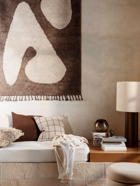 Abstract Rug, Small, Brown/Off white