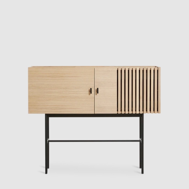Array Sideboard (120 cm), White Pigmented Lacquered Oak With Black Painted Metal Legs