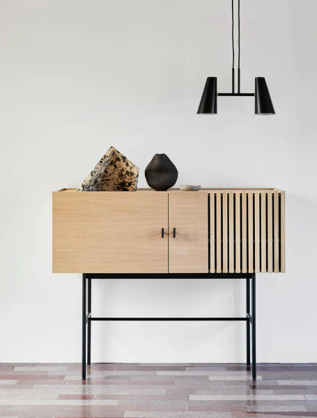 Array Sideboard (120 cm), White Pigmented Lacquered Oak With Black Painted Metal Legs