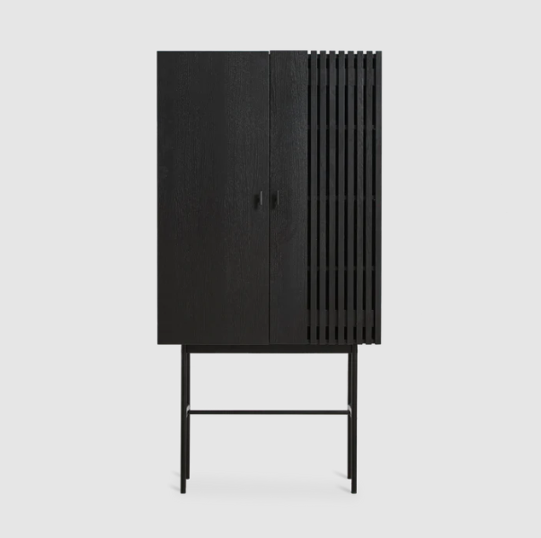 Array Highboard (80 cm), Black Painted Oak and Metal Legs