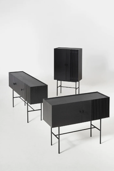Array Low Sideboard (150 cm), Black Painted Oak with Black Painted Metal Legs