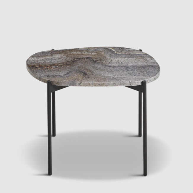 La Terra Occasional Table (Medium), Grey Melange Travertine Top With Black Painted Metal Legs