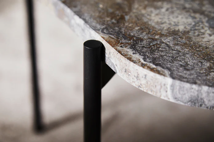 La Terra Occasional Table (Medium), Grey Melange Travertine Top With Black Painted Metal Legs