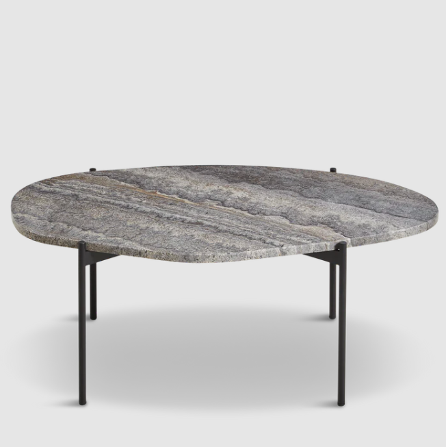 La Terra Occasional Table (Large), Grey Melange Travertine Top with Black Painted Metal Legs