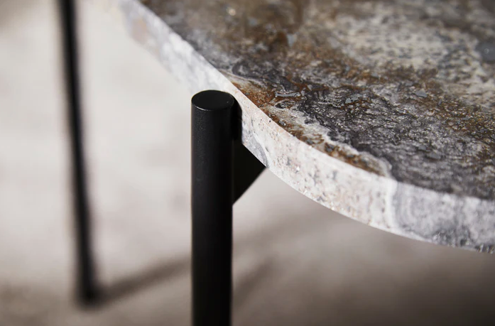 La Terra Occasional Table (Large), Grey Melange Travertine Top with Black Painted Metal Legs