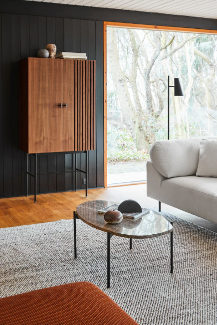 La Terra Occasional Table (Large), Grey Melange Travertine Top with Black Painted Metal Legs