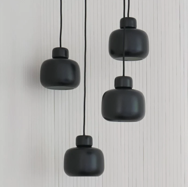 Stone Pendant (Small), Black Painted Metal