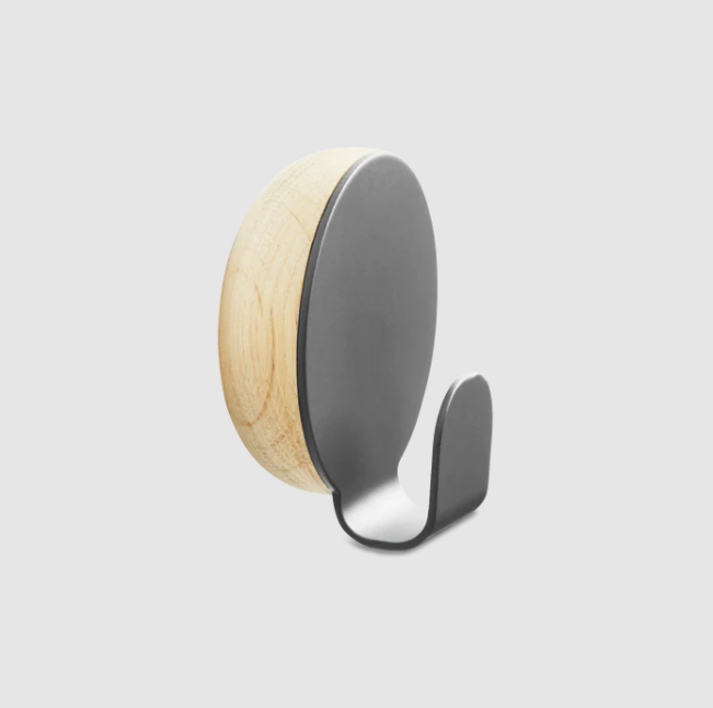 Haak Hook, Dark Grey Painted Metal and Solid Oak