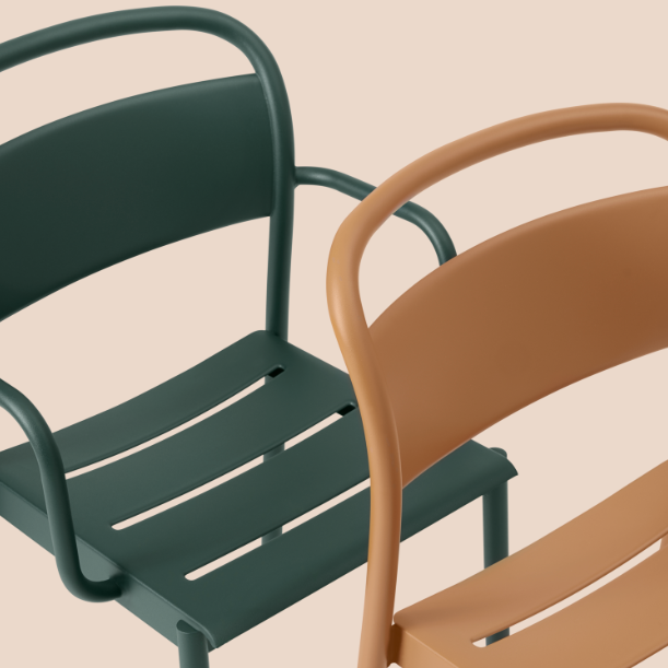 Linear Steel Arm Chairs,  Dark Green