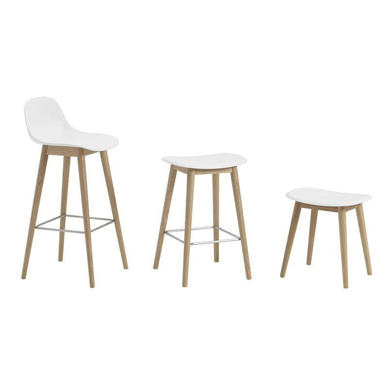 Fiber Stool 65 cm, With Backrest, Wood Base White/ Oak