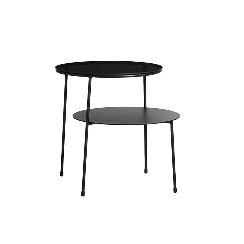 Duo Side Table, Black Painted Metal, Dark Smoked Glass Top