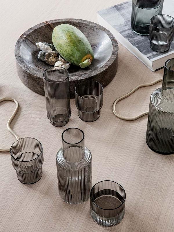 Ripple Carafe Set, Smoked, Small