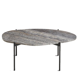 La Terra Occasional Table (Large), Grey Melange Travertine Top with Black Painted Metal Legs