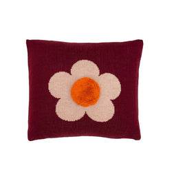 Flower Pom Pillow Cover-Wine Red