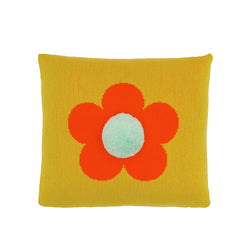 Flower Pom Pillow Cover-Golden Olive