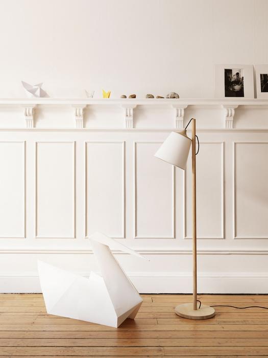 Pull Floor Lamp, White/Oak