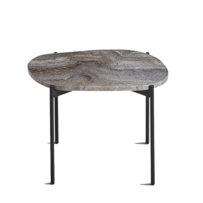 La Terra Occasional Table (Medium), Grey Melange Travertine Top With Black Painted Metal Legs