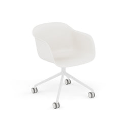 Fiber Arm Chair, Swivel Base w. Casters + Gas Lift, natural white Seat, White Base +white castors